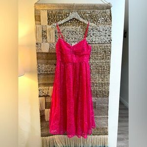 🩷 J Crew hot pink sparkly lace midi dress sz 4